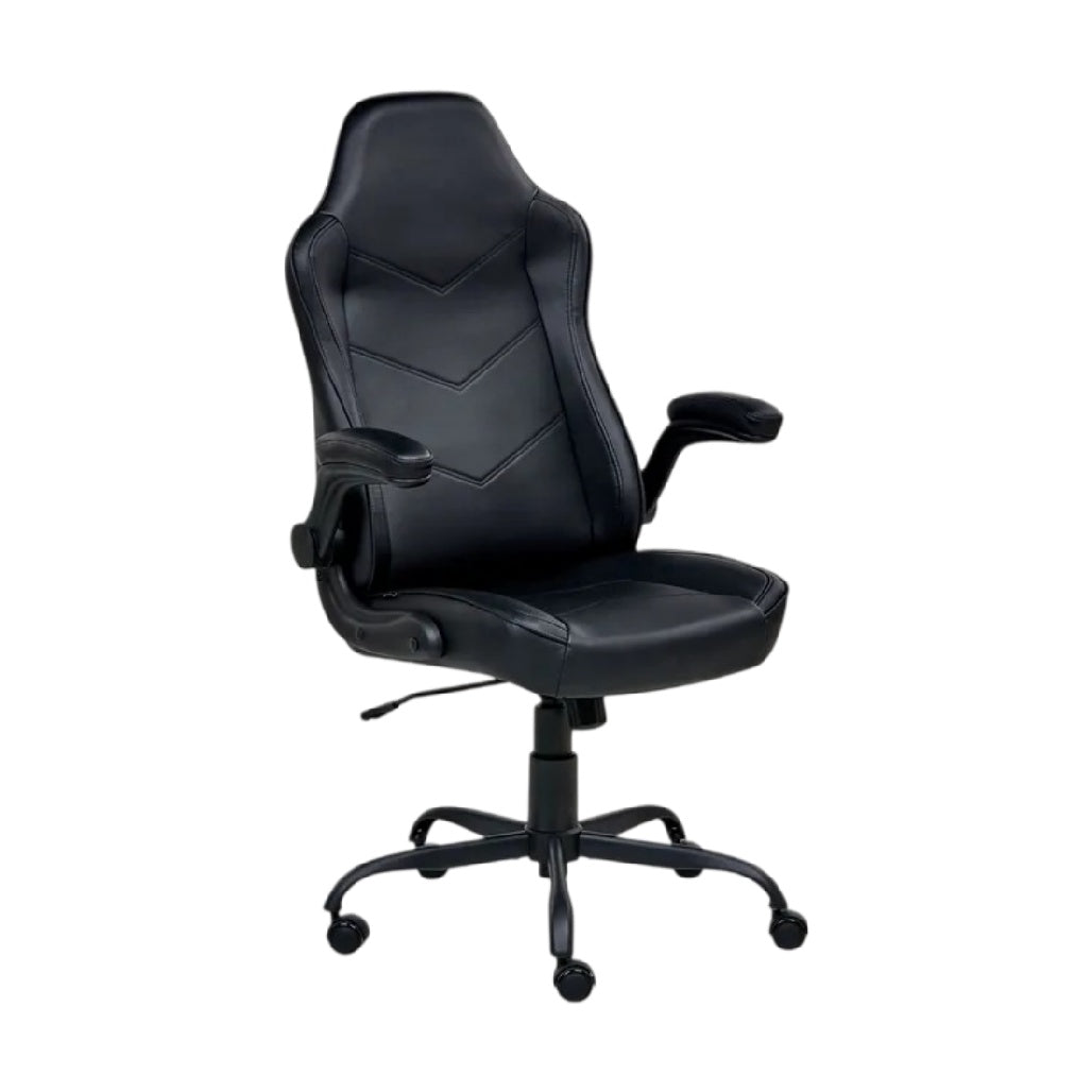 **Chaise de bureau ergonomique en simili cuir noir avec accoudoirs et roulettes**