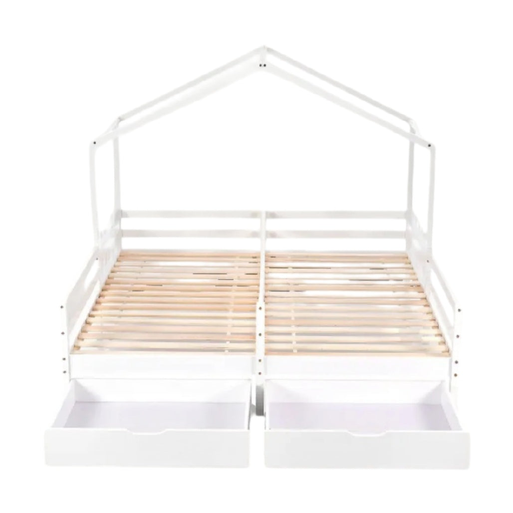 **Lit en structure de maison avec tiroirs de rangement**